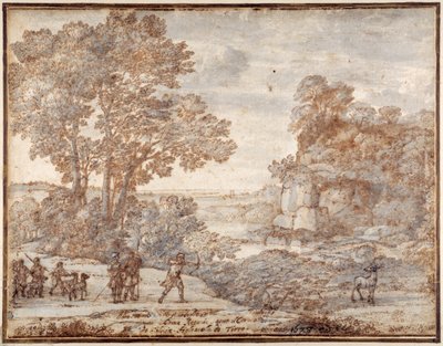 Ascanius shooting the stag of Sylvia, c.1680 (pen & ink with wash on paper) بواسطة كلود لورين