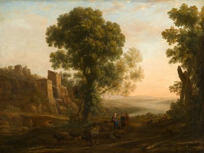 منظر طبيعي مع الفلاحين العائدين مع قطعانهم ، c.1637 بواسطة كلود لورين
