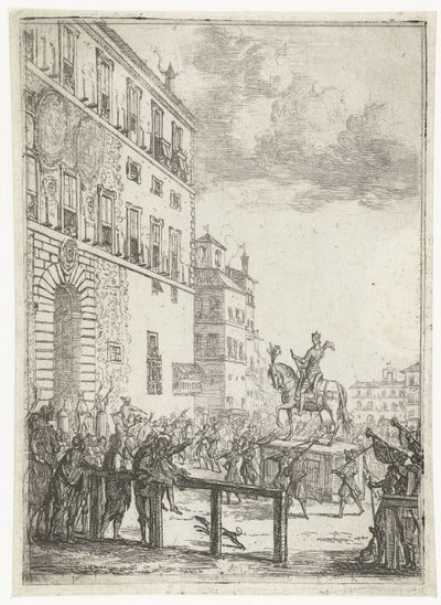 تمثال الفروسية لإمبراطور الإمبراطورية الرومانية المقدسة Le Statue equestre du roi des romains الألعاب النارية والاحتفالات بمناسبة الإمبراطور المنتخب حديثًا للإمبراطورية الرومانية المقدسة (عنوان السلسلة) بواسطة كلود لورين