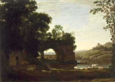 منظر طبيعي مع قوس صخري ونهر ، c.1628-30 بواسطة كلود لورين