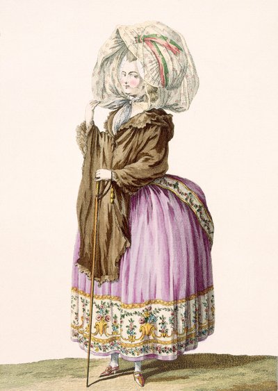Polonoise ، محفورة بواسطة Voysard ، اللوحة رقم 84 من "Galeries des Modes et Costumes Francais" ، c.1778-87 99: ملابس ؛ لباس تقليدي لباس تقليدي؛ موضه؛ توضيح؛ ج بواسطة كلود لويس Desrais