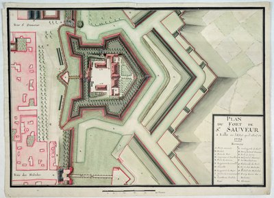 حصن Saint-Sauveur ، ليل ، عام 1728 ، من "Traite de Fortifications" (قلم وحبر ومرحاض على ورق) بواسطة كلود ماسي