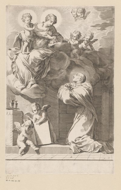 القديس برنارد راكعًا أمام ظهور العذراء والطفل صفحة العنوان لـ: Saint Bernardus ، Divi Bernardi Abbatis (...) ، 1640 بواسطة جاك ستيلا