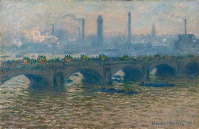 Le Pont de Waterloo ، جسر غريس واترلو المؤقت ، طقس رمادي ، 1903. بواسطة كلود مونيه