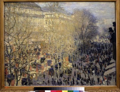 "" Le boulevard des Capucines "" حشد من المارة وحركة المرور في منطقة الأوبرا في باريس. لوحة لكلود مونيه (1840-1926). زيت على قماش. انطباعية. 1873. خافت 61x80 سم ، متحف بوشكين ، موسكو بواسطة كلود مونيه