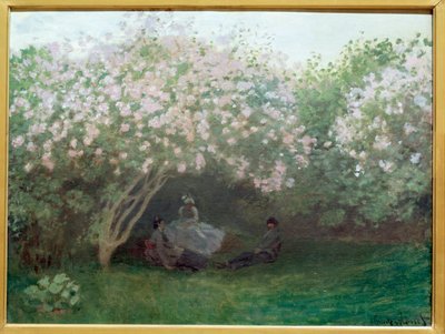 Lilac, grey weather (or The rest under the lilac)- oil on canvas بواسطة كلود مونيه
