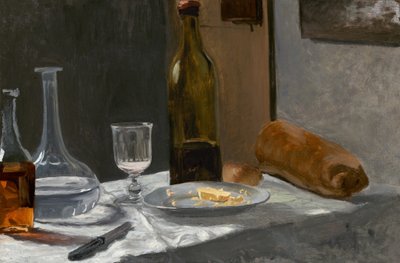 لا تزال الحياة مع الزجاجة والدورق والخبز والنبيذ ، ج. 1862-63 (زيت على قماش) بواسطة كلود مونيه