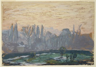 منظر طبيعي شتوي مع سماء المساء، حوالي عام 1870-80 (باستيل طباشير على ورق) بواسطة كلود مونيه