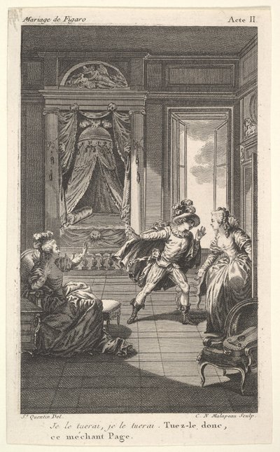 رجل يميل نحو امرأة تقف في مدخل على اليمين ، على اليسار امرأة جالسة تثير ... ، كاليفورنيا. 1784. بواسطة كلود نيكولاس مالابو