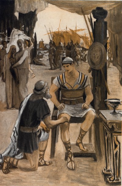 بريام راشيت لديه أخيل جثة ابنه (هيكتور). رسم إيضاحي لكليمان غونتييه (1876-1918) لـ "الإلياذة" لهومير (أوميرو). باريس ، هنري لورينز بواسطة كليمنت جونتييه