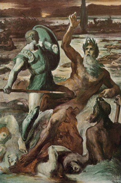 صراع أخيل ونهر سكاماندر. رسم إيضاحي لكليمان غونتييه (1876-1918) لـ "الإلياذة" لهومير (أوميرو). باريس ، هنري لورينز بواسطة كليمنت جونتييه