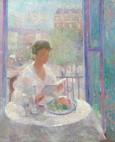 سيدة القراءة في نافذة مفتوحة بواسطة Clementine Helene Dufau