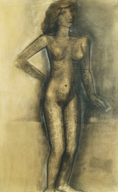 الوقوف عارية Nu Debout - Standing Nude ، حوالي عام 1945 (الفحم والباستيل على الورق) بواسطة Constant Permeke