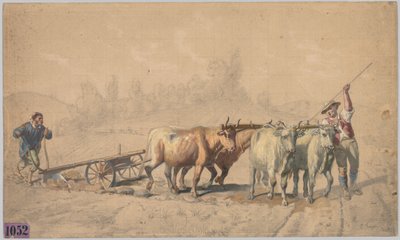 أربعة ثيران تسحب المحراث ، 1853. بواسطة ترويون المستمر
