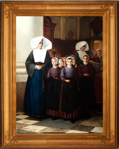 تلوين. موقعة ومؤرخة: كونستانت مونييه 1864. الأيتام. زيت على قماش. التفاصيل. بواسطة قسطنطين إميل مونيير