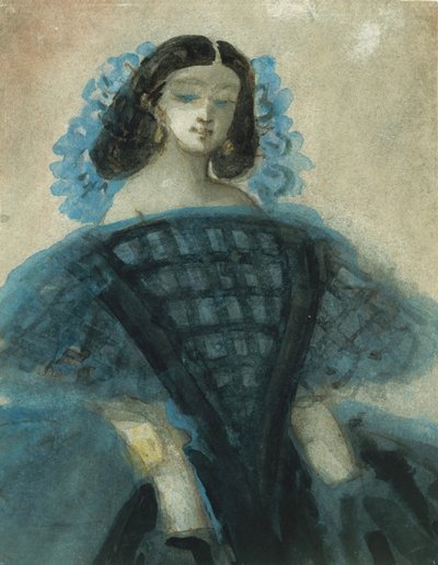 امرأة شابة في ثوب أزرق وأسود ، كاليفورنيا. 1863. بواسطة قسطنطين الرجال