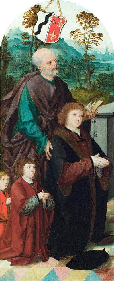 قدم متبرع وولديه إلى القديس بطرس (لوحة زيتية) بواسطة Cornelis (Attr. To) Engelbrechtsz