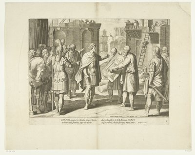 Karel V laat een klooster bouwen، 1555، nr. 8 مشاهد من ليفن فان كاريل الخامس (عنوان المسلسل) حياة الإمبراطور تشارلز الخامس في نقش جميل للغاية ، محفور على تصميمات أ. تيمبيست الشهير ، من قبل اثنين من أمهر الأساتذة ج. بواسطة انطونيو تمبيستا