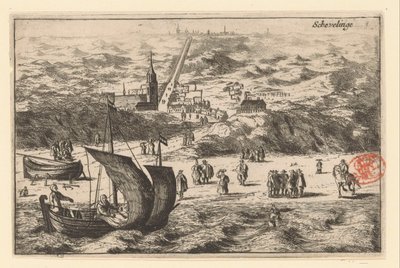 منظر ل Scheveningen من البحر Schevelinge (العنوان على الكائن) بواسطة كورنيليس إيلاندتس