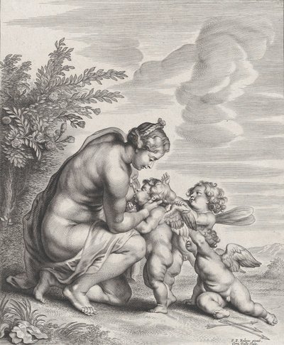 كوكب الزهرة يرضع ثلاثة كيوبيد في منظر طبيعي ، كاليفورنيا. 1627-1678. بواسطة كورنيليس جالي الثاني