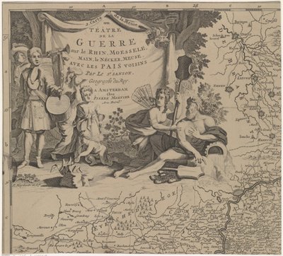 خريطة لإقليم شرق وجنوب بروكسل ومقاطعة نامور (أعلى الورقة على اليسار) Carte de la Meuse ou Téâtre de la Guerre sur le Rhein، Moessele، Mayn، Le Necker، Meuse avec les pais voisins (العنوان على الكائن) بواسطة كورنيليس هيبرتس