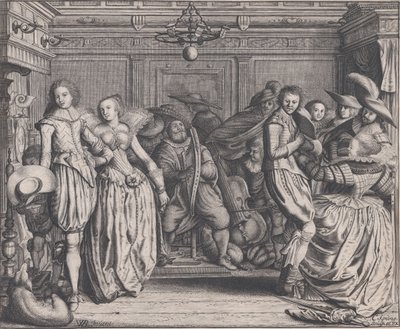 الداخلية مع الأزواج الراقصين والموسيقيين ، كاليفورنيا. 1620. بواسطة كورنيليس كونينج