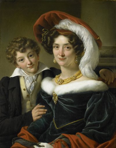 رودولفينا ويلهيلمينا إليزابيث دي ستورلر (1798-1873) ، الزوجة الثانية للكونت يوهانس فان دن بوش ، مع ابنهما ريتشارد ليوينهارت بواسطة كورنيليس كروسمان (منسوب إلى ورشة عمل)