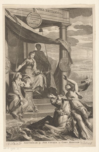 اختطاف أوروبا شاهدته بريتانيا صفحة العنوان لـ: Isaac de Larrey ، Histoire d'Angleterre d'Ecosse et d'Irlande ، sa (عنوان السلسلة على الكائن) بواسطة أدريان فان دير ويرف