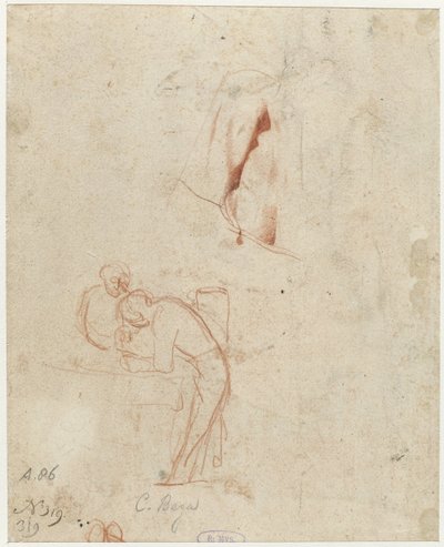رسم تخطيطي لشخصين قائمين ودراسة ستائر بواسطة كورنيليس بيترس. بيغا