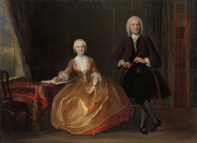 زوجين صنع الموسيقى كورنيليس تروست (1696-1750) ، زيت على لوح ، 1743 بواسطة كورنيليس تروست
