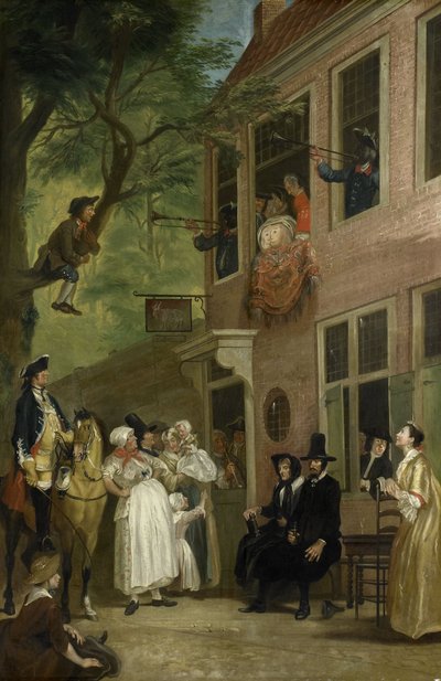 تضليل: سفير الأوغاد يفضح نفسه من نافذة "t Bokki Tavern في Haarlemmerhout ، ص 1739 بواسطة كورنيليس تروست
