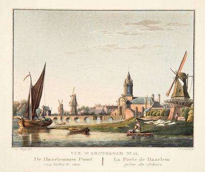 Vue d&39;Amsterdam رقم 14. يمكن رؤية Haarlemmer Poort من الخارج. جائزة بورت دي هارلم للأدباء ، 1825 (نقش يدوي) بواسطة كورنيليس دي كرويف