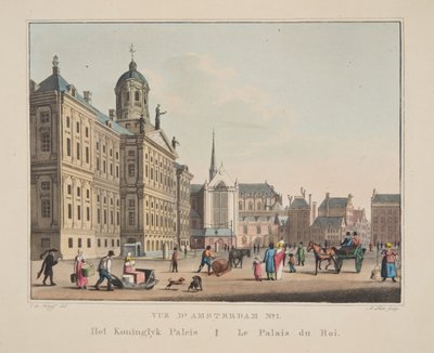 Vue d&39;Amsterdam رقم 1. قصر كونينجليك. لو باليه دو روا ، 1825 (نقش يدوي) بواسطة كورنيليس دي كرويف