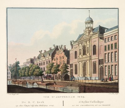 عرض أمستردام رقم 29. De RC Kerk op den Cingel bij den Heiligen weg. تأمل الكنيسة الكاثوليكية بالأمل والإحسان ، 1825 (نقش يدوي) بواسطة كورنيليس دي كرويف