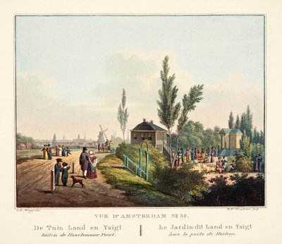Vue d&39;Amsterdam رقم 39. جاردن لاند ويزيغت خارج هارلمر بورت. Le Jardin dit Land en Yzigt hors la porte de Harlem، 1825 (نقش يدوي) بواسطة كورنيليس دي كرويف