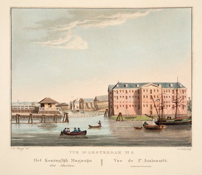 Vue d&39;Amsterdam رقم 5. المستودع الملكي للبحرية. Vue de l&39;Amirautè ، 1825 (نقش يدوي) بواسطة كورنيليس دي كرويف
