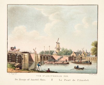 Vue d&39;Amsterdam رقم 8. هوج أو أمستل سلويس. Le Pont de l&39;Amstel، 1825 (نقش يدوي) بواسطة كورنيليس دي كرويف
