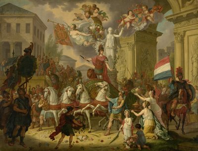 رمزية موكب النصر لأمير أورانج ، ملك المستقبل فيليم الثاني ، كبطل واترلو ، 1815 بواسطة كورنيليس فان كويلينبرج (الثاني) (توقيع الفنان)