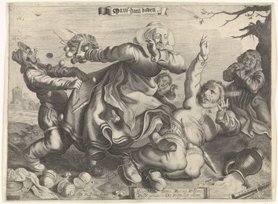 امرأة تدوس على زوجها مان معلقة أعلاه (العنوان على الكائن) بواسطة Adriaen Pietersz van de Venne