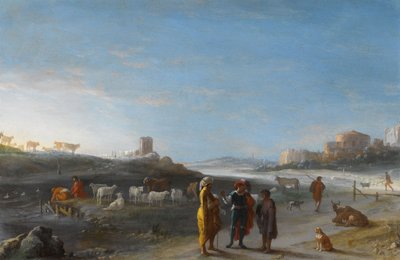 منظر طبيعي إيطالي مع مشهد من العهد القديم، حوالي 1620-1627 (زيت على نحاس) بواسطة كورنيليس فان بويلينبرغ أو بويلين بورش