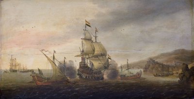 معركة بحرية بين رجال الحرب الهولنديين والقوادس الإسبانية ، 1633-50 بواسطة كورنيليوس بول