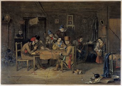 French settlers in Canada playing cards - painting by Krieghoff بواسطة كورنيليوس كريجهوف