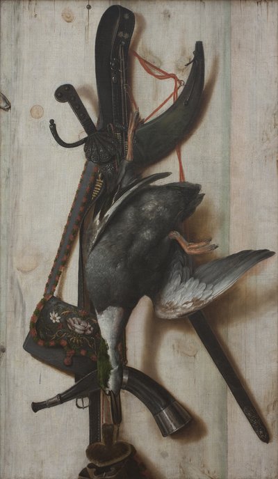 Trompe l'Oeil مع البط الميت وأدوات الصيد بواسطة كورنيليوس نوربرتوس جيجسبريشتس