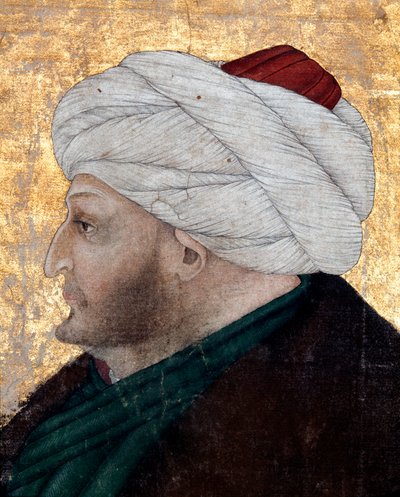 Portrait of the Ottoman Sultan Mehmet II (Mehmed II the Conquerant or Muhammad II Fatih) (1430-1481) Painting by miniaturist Costanzo da Ferrara (circa 1450 around 1524). Detail. Topkapi Sarayi Museum Library Istanbul بواسطة كوستانزو دا فيرارا