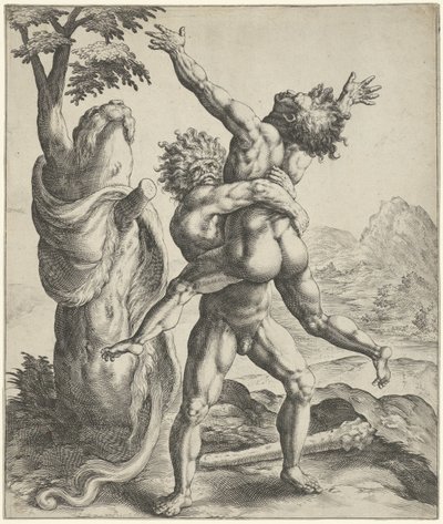 هرقل يتصارع مع Antaeus بواسطة كريسبين فان دي باس (الأول)