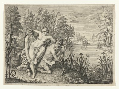 Nessus تحمل Deianeira عبر النهر تعيين Dianier of Nessus عبر الدفق (العنوان على الكائن) تحولات أوفيد (عنوان المسلسل) بواسطة Crispijn van de Passe (I) (منسوب إلى)