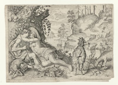 تم القبض على Polyphemus بواسطة Acis en Galatea ميتامورفوسين فان أوفيديوس (عنوان المسلسل) بواسطة انطونيو تمبيستا
