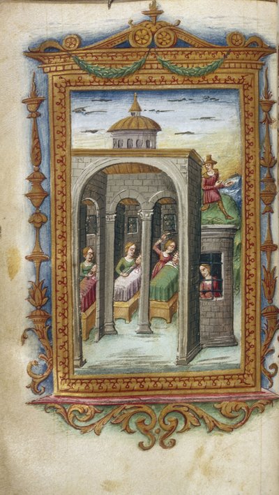 بنات داناوس يقتلن أزواجهن. Hypermnestra في الرسم التوضيحي للسجناء للأبطال بواسطة أوفيد ، 1485-1499 بواسطة كريستوفورو مايورانا