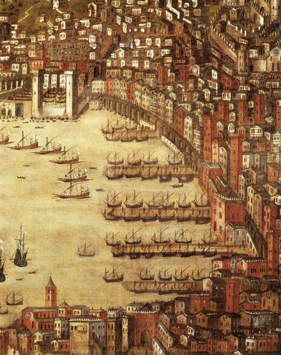 منظر لجنوة وقلعتها (تفاصيل) 1597 (زيت على قماش) بواسطة كريستوفورو دي جراسي
