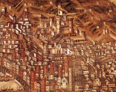 منظر لجنوة وقلعتها (تفاصيل) 1597 (زيت على قماش) بواسطة كريستوفورو دي جراسي